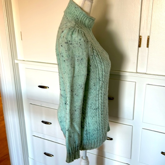 Talbots mock neck cable knit sweater.  Mint aqua color. Medium Petite. Speckled - Picture 4 of 10